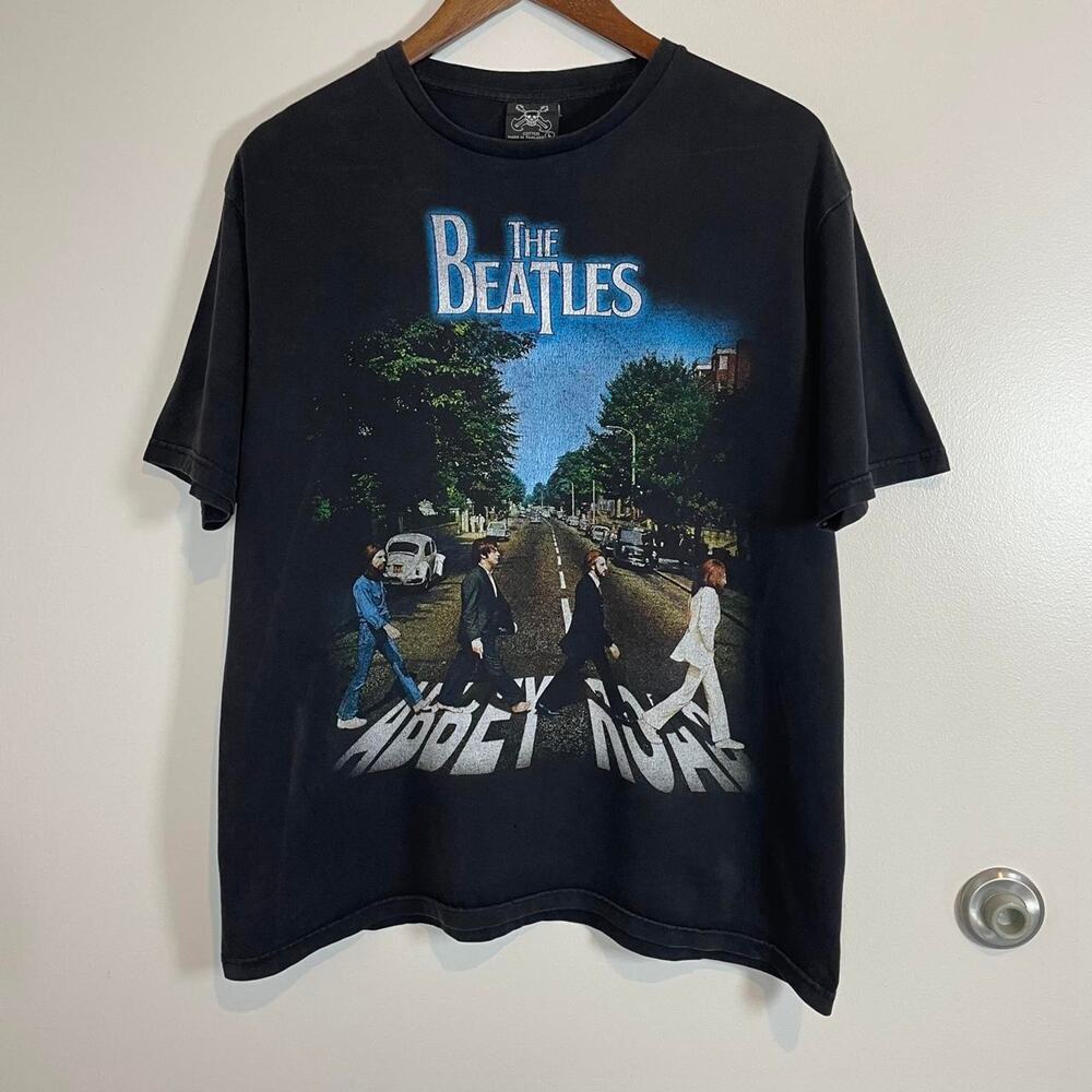 Vintage The Beatles Abbey Road Music Black Large Cotton Band Tee
